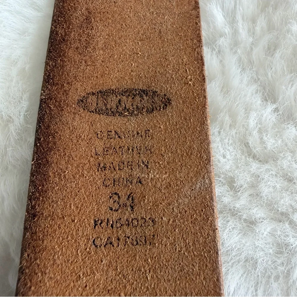 Vintage Distressed Leather Belt Solid Brass Double Prong Buckle Brown Size 34